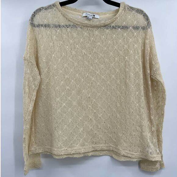 Forever 21 Womens Lace Mesh Knitted Cream Pullover Cover Up Beige Small - Picture 1 of 8